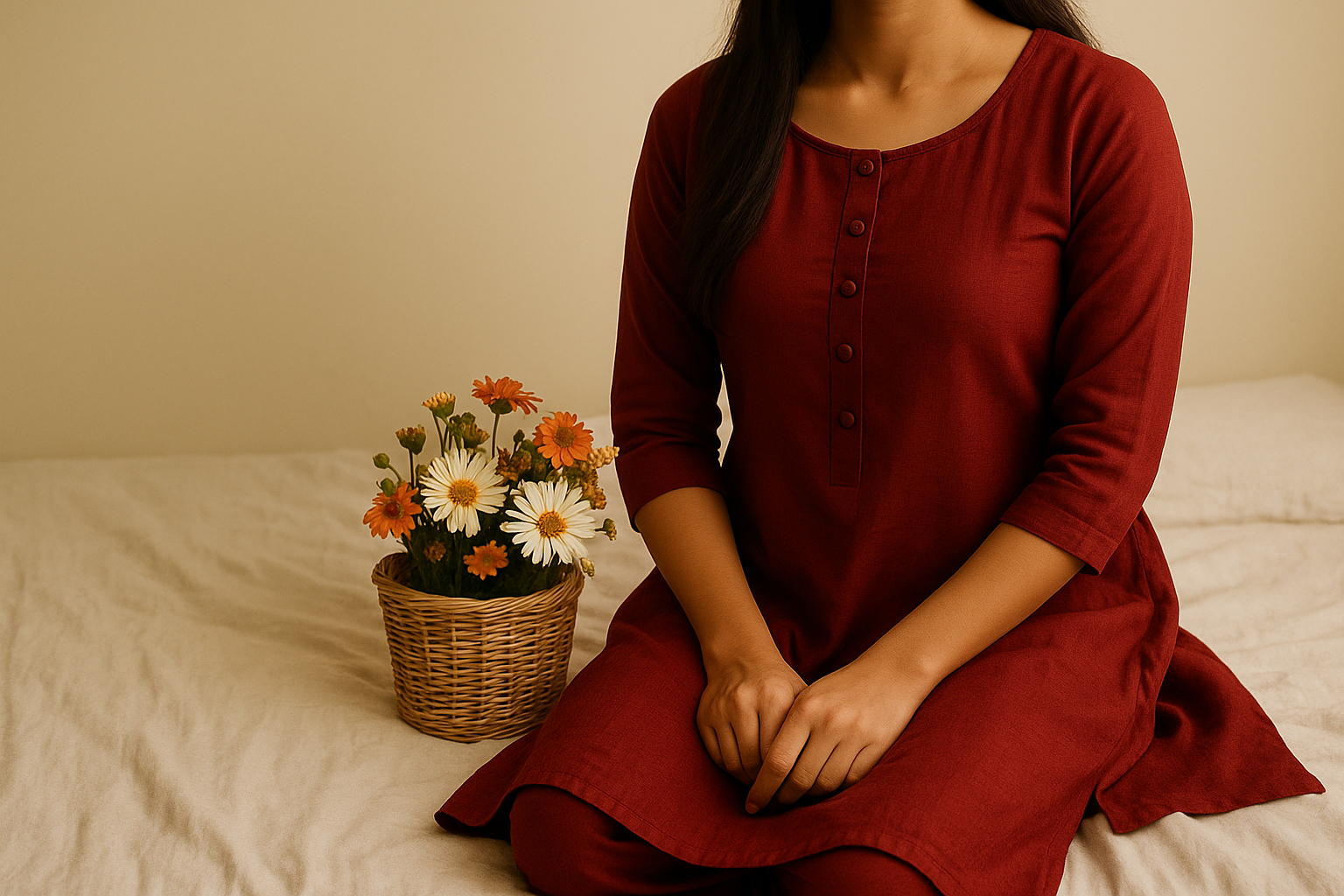 A girl in red kurti